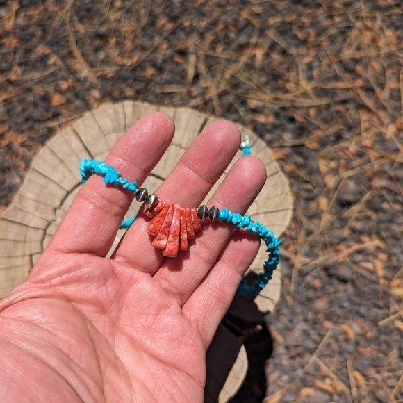 Navajo Necklace Handmade Sleeping Beauty Turquoise & Spiny Oyster NA Jewelry*** - Picture 9 of 10